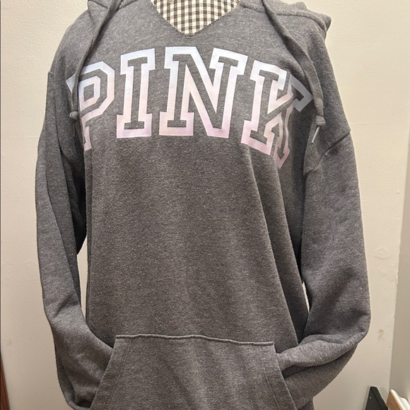 PINK Victoria's Secret Gray Hoodie with ombre Pink & Purple Lettering! - Picture 1 of 5